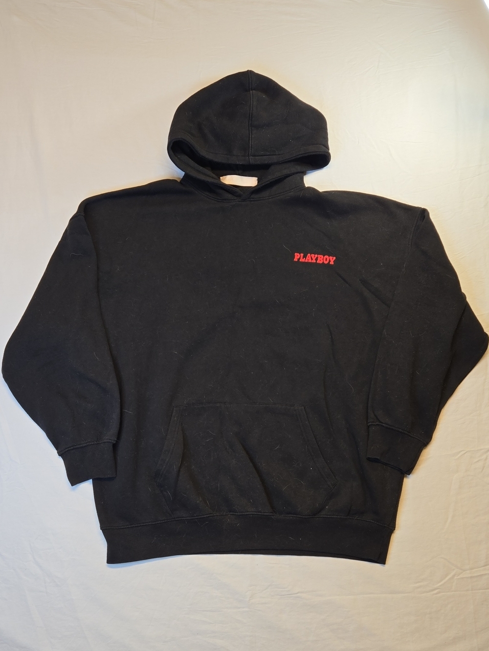 Playboy Misguided Black Full Graphic Spellout Logo Pullover Hoodie